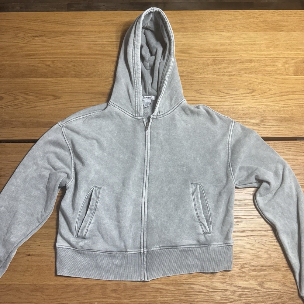 Women's Cropped Zip Up Gray Manifest Offline Hoodie - Small